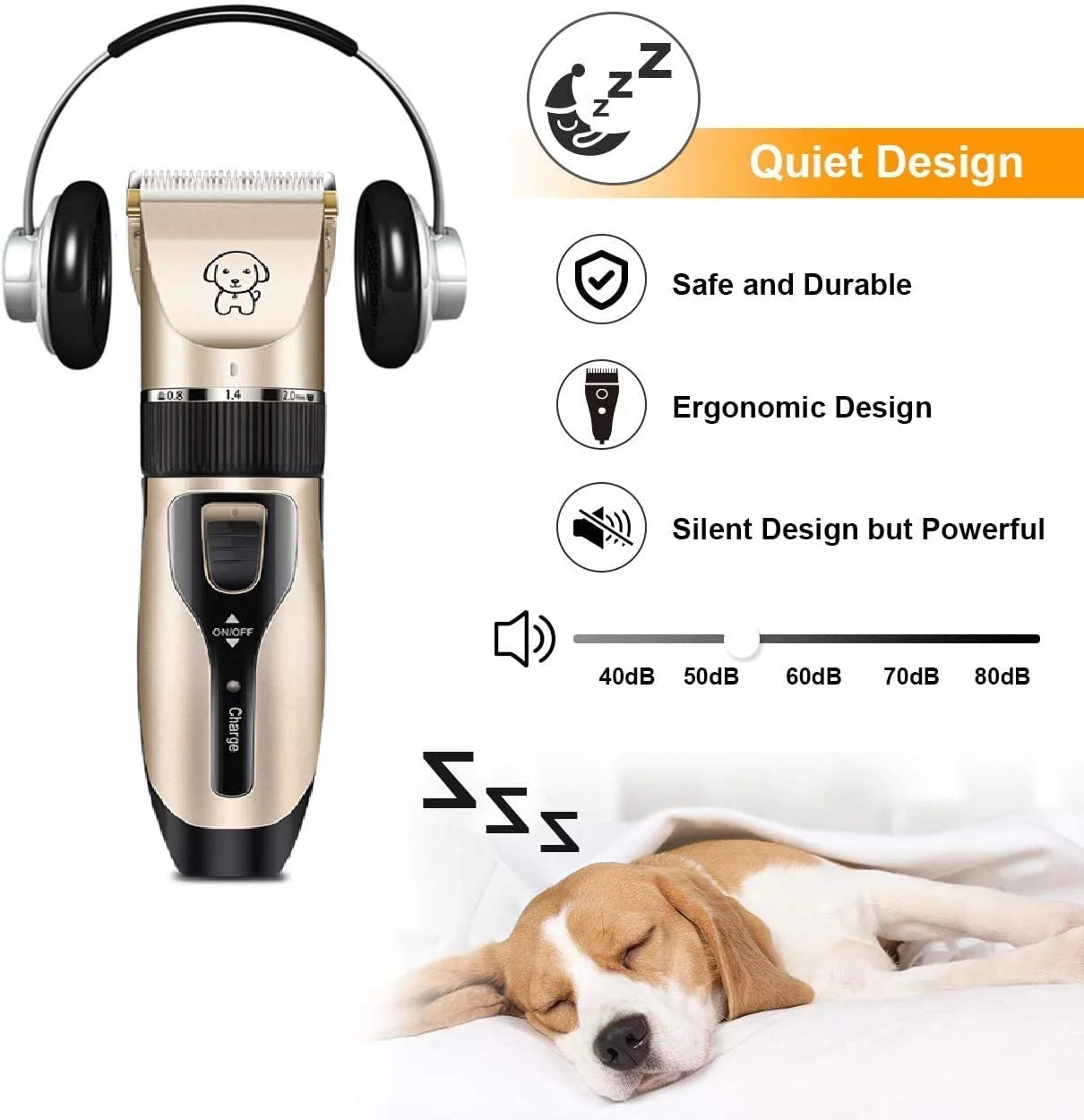 Rechargeable Cordless Pet Grooming Clipper Set, Low Noise Electric Dog and Cat Shaver with Scissor Comb