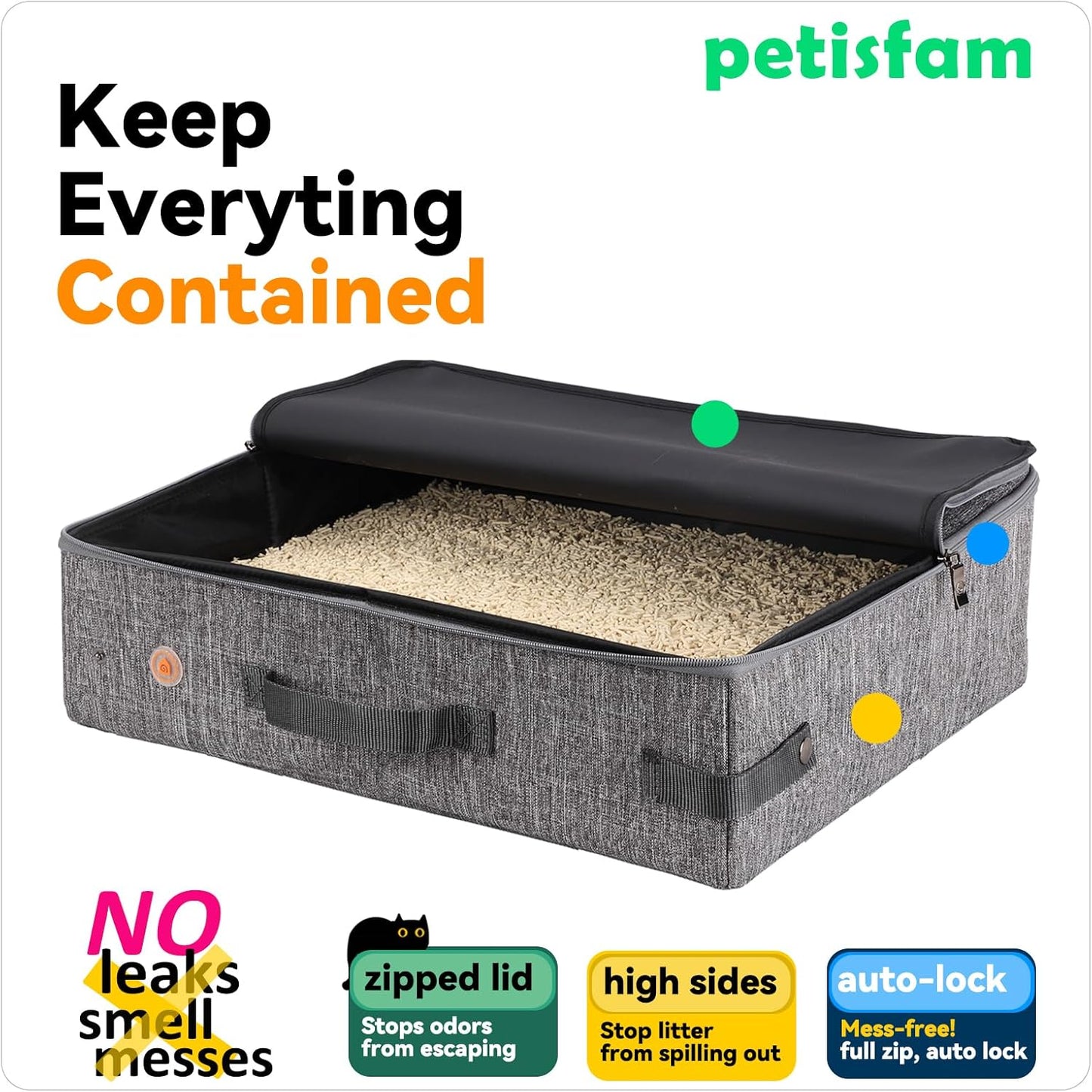 Portable Cat Travel Litter Box - Leak-Proof and Odor-Free Design for Convenient Use in Vehicles and Accommodations, Effortless One-Handed Portability for Road Trips and Air Travel