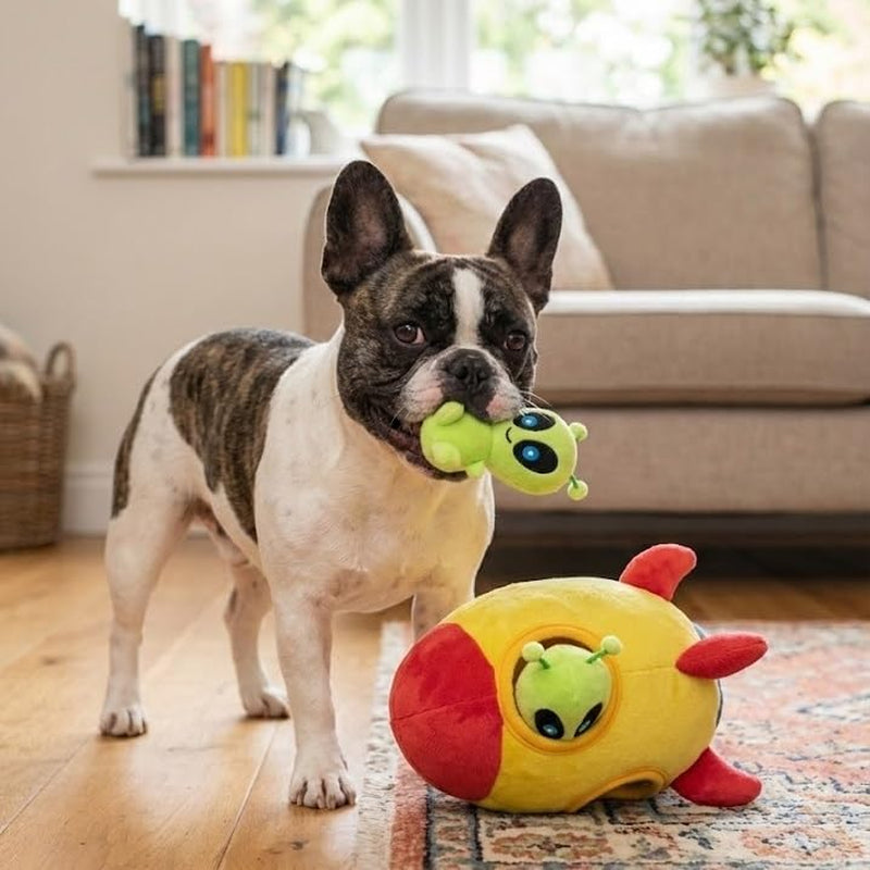 Interactive Plush Hide and Seek Squirrel Puzzle Toy for Small Dogs (Spaceship and Aliens Design)