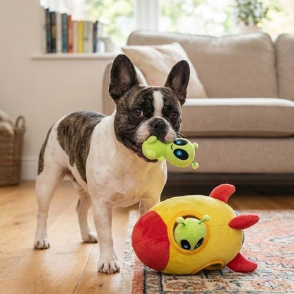 Interactive Plush Hide and Seek Squirrel Puzzle Toy for Small Dogs (Spaceship and Aliens Design)