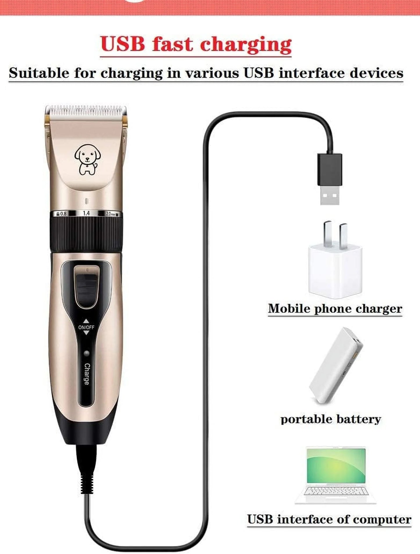 Rechargeable Cordless Pet Grooming Clipper Set, Low Noise Electric Dog and Cat Shaver with Scissor Comb