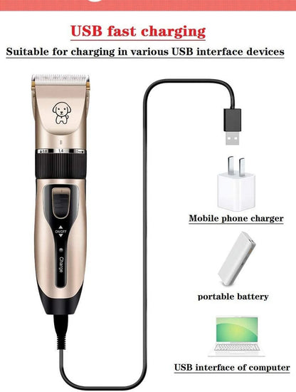 Rechargeable Cordless Pet Grooming Clipper Set, Low Noise Electric Dog and Cat Shaver with Scissor Comb
