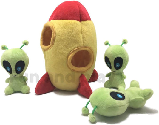 Interactive Plush Hide and Seek Squirrel Puzzle Toy for Small Dogs (Spaceship and Aliens Design)
