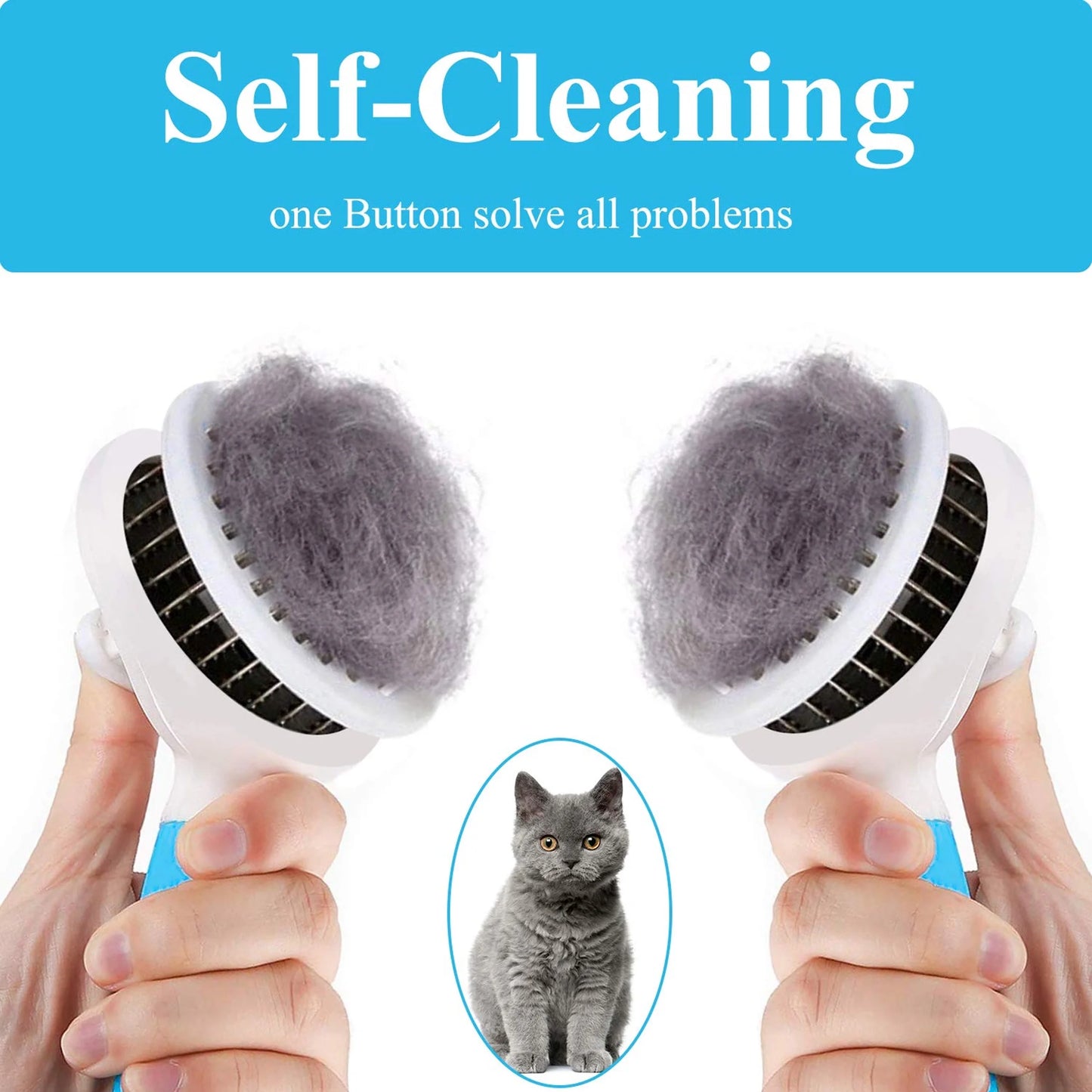 Self-Cleaning Deshedding Brush for Cats and Dogs - Effective Tool for Undercoat, Mats, Knots, and Flakes Suitable for All Hair Lengths