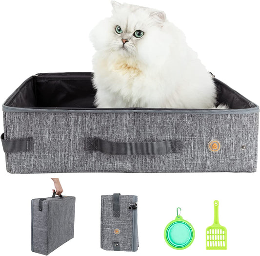 Portable Cat Travel Litter Box - Leak-Proof and Odor-Free Design for Convenient Use in Vehicles and Accommodations, Effortless One-Handed Portability for Road Trips and Air Travel