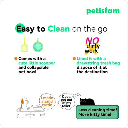 Portable Cat Travel Litter Box - Leak-Proof and Odor-Free Design for Convenient Use in Vehicles and Accommodations, Effortless One-Handed Portability for Road Trips and Air Travel