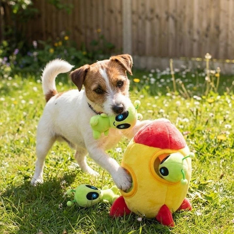 Interactive Plush Hide and Seek Squirrel Puzzle Toy for Small Dogs (Spaceship and Aliens Design)