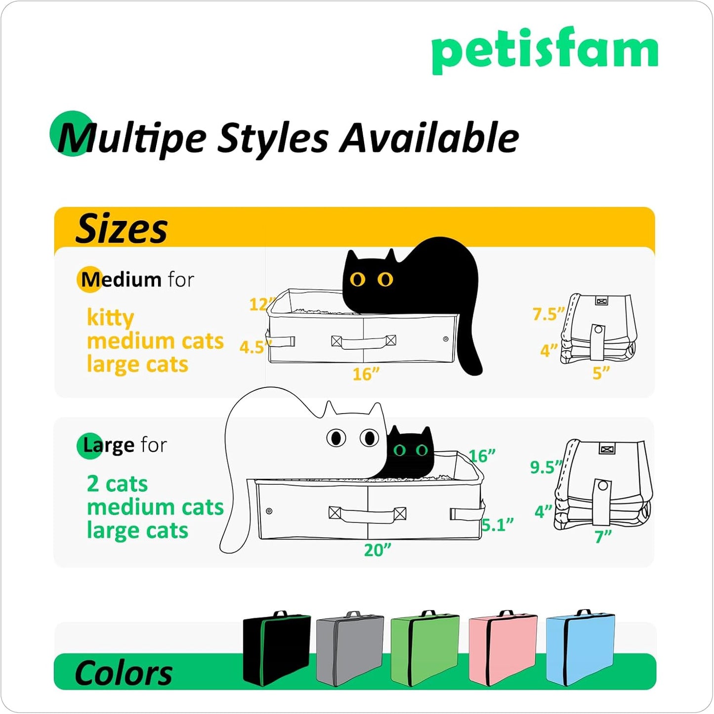 Portable Cat Travel Litter Box - Leak-Proof and Odor-Free Design for Convenient Use in Vehicles and Accommodations, Effortless One-Handed Portability for Road Trips and Air Travel