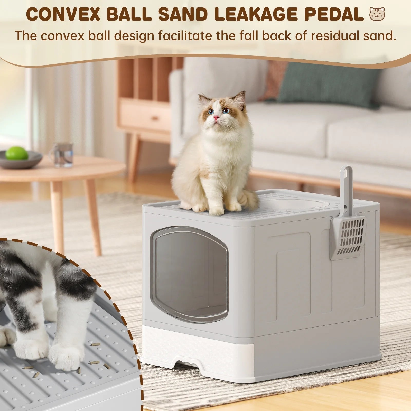 Large Foldable Cat Litter Box with Scoop - Front Entry, Top Exit Design, Enclosed Anti-Splashing, Drawer Type for Easy Cleaning, Gray