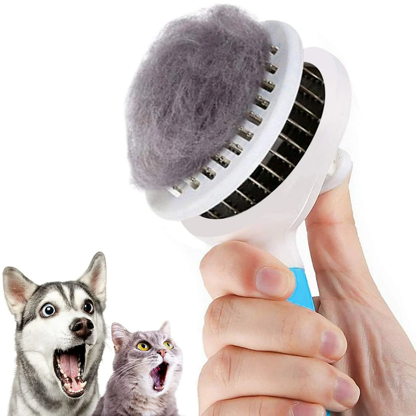 Self-Cleaning Deshedding Brush for Cats and Dogs - Effective Tool for Undercoat, Mats, Knots, and Flakes Suitable for All Hair Lengths