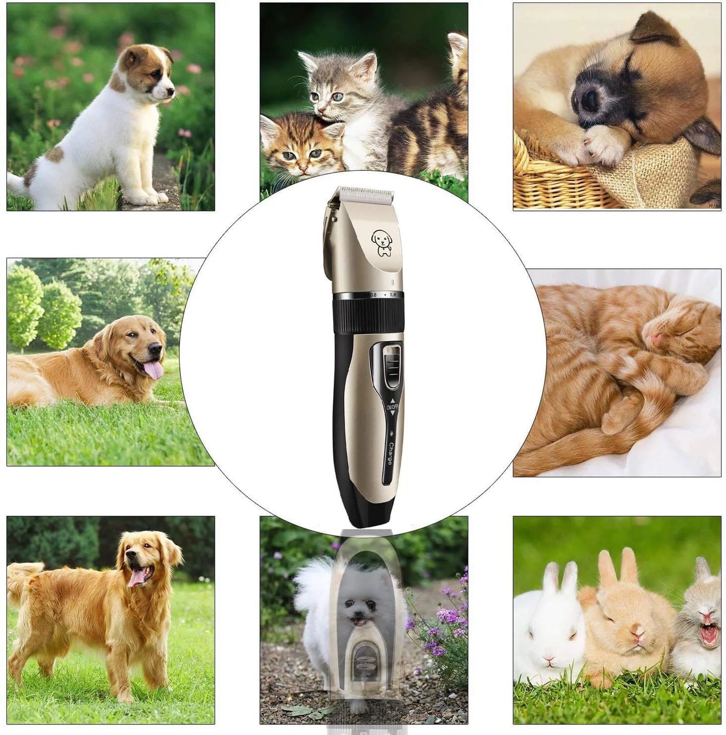 Rechargeable Cordless Pet Grooming Clipper Set, Low Noise Electric Dog and Cat Shaver with Scissor Comb