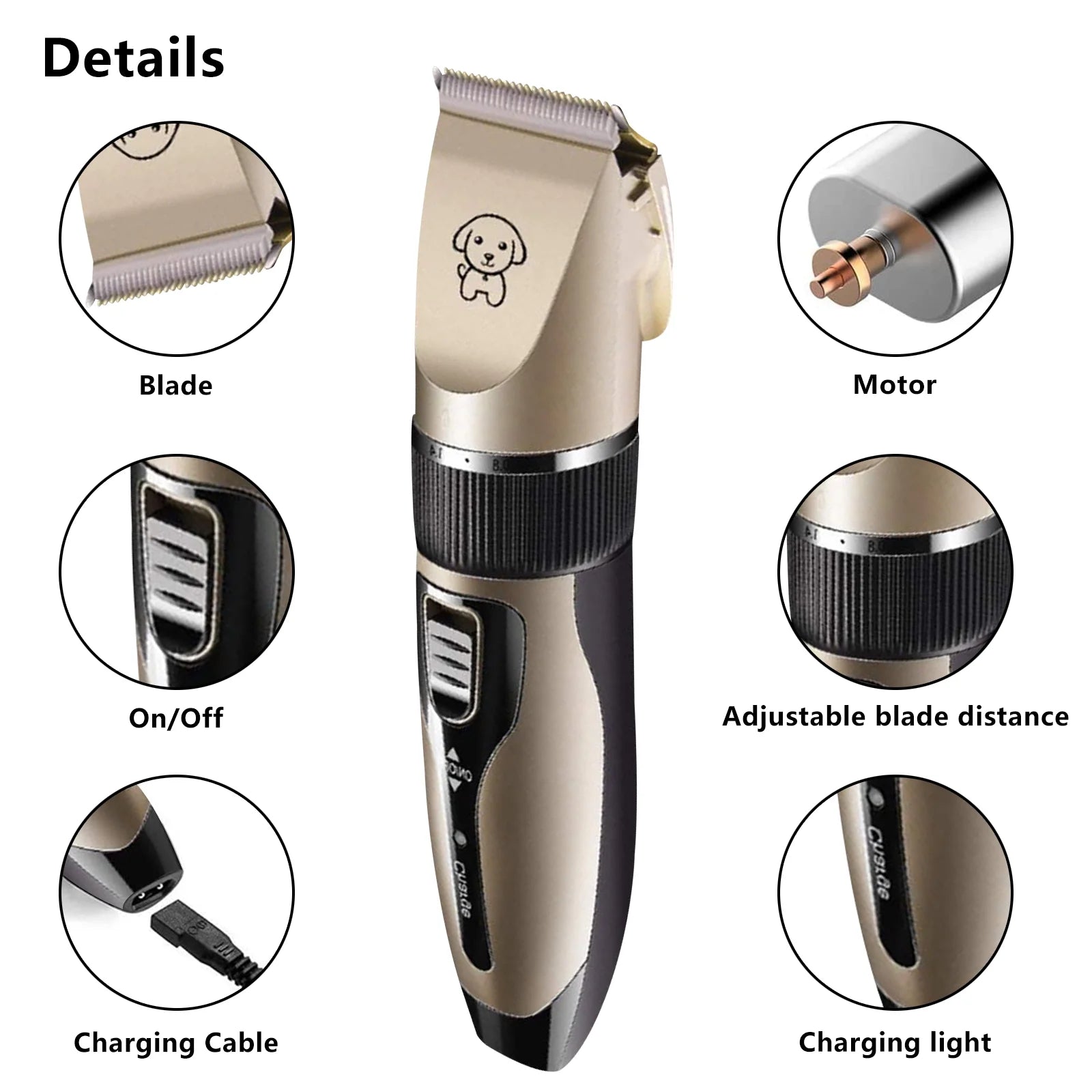 Rechargeable Cordless Pet Grooming Clipper Set, Low Noise Electric Dog and Cat Shaver with Scissor Comb