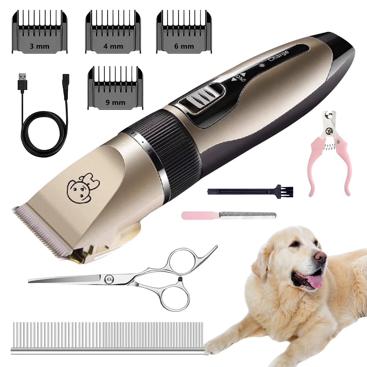 Rechargeable Cordless Pet Grooming Clipper Set, Low Noise Electric Dog and Cat Shaver with Scissor Comb
