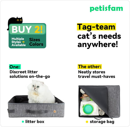 Portable Cat Travel Litter Box - Leak-Proof and Odor-Free Design for Convenient Use in Vehicles and Accommodations, Effortless One-Handed Portability for Road Trips and Air Travel