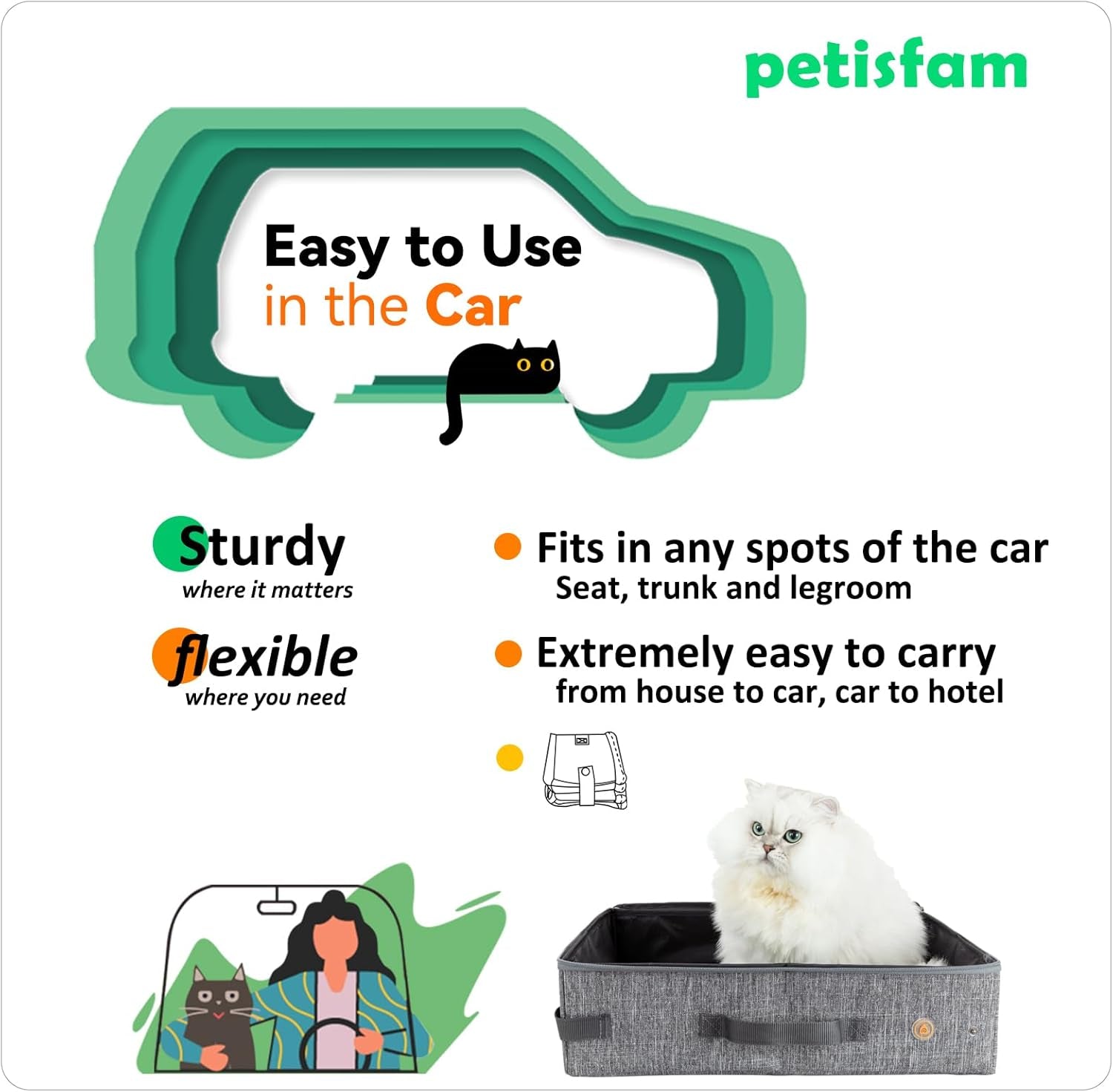 Portable Cat Travel Litter Box - Leak-Proof and Odor-Free Design for Convenient Use in Vehicles and Accommodations, Effortless One-Handed Portability for Road Trips and Air Travel