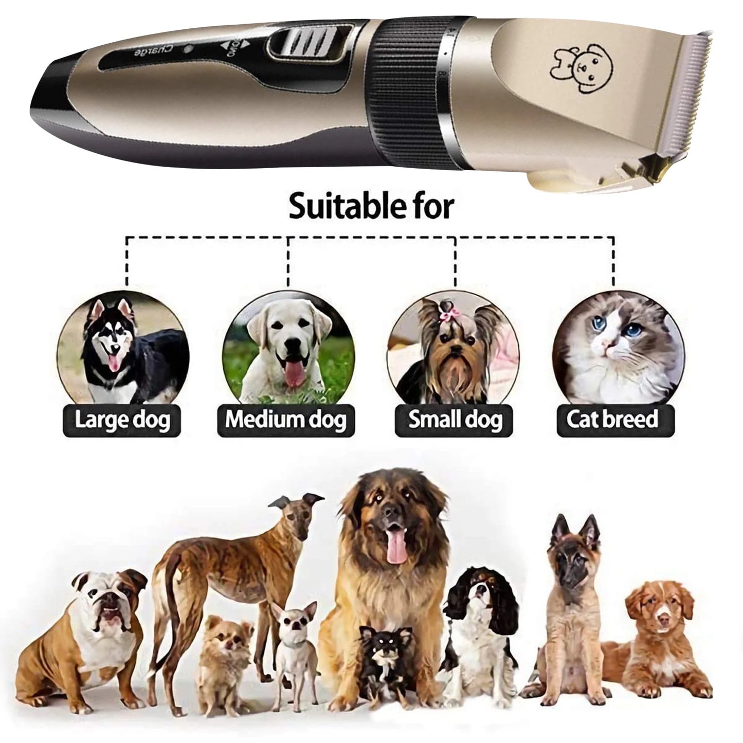 Rechargeable Cordless Pet Grooming Clipper Set, Low Noise Electric Dog and Cat Shaver with Scissor Comb